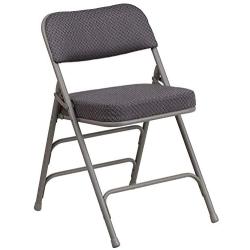 Flash Furniture HERCULES Series Premium Curved Triple Braced & Double Hinged Gray Fabric Metal Folding Chair