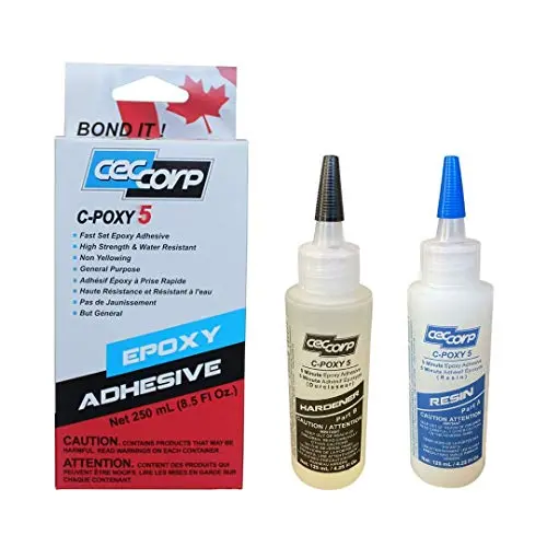 Two Part 5 Minute Epoxy Adhesive C-Poxy 5 by CECCORP is a 8.5 oz General Purpose Structural-unfilled-Fast Setting epoxy. Recommended for bonding Metals, Ceramics, Stone, Glass, Concrete, Wood, Fiber Two Part 5 Minute Epoxy Adhesive C-Poxy 5 by CECCORP is a 8.5 oz General Purpose Structural-unfilled-Fast Setting epoxy. Recommended for bonding Metals, Ceramics, Stone, Glass, Concrete, Wood, Fiber