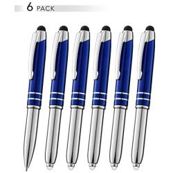 SyPen Stylus Pen for Touchscreen Devices, Tablets, iPads, iPhones, Multi-Function Capacitive Pen with LED Flashlight, Ballpoint Ink Pen, 3-in-1 Metal Pen, 6PK, Blue