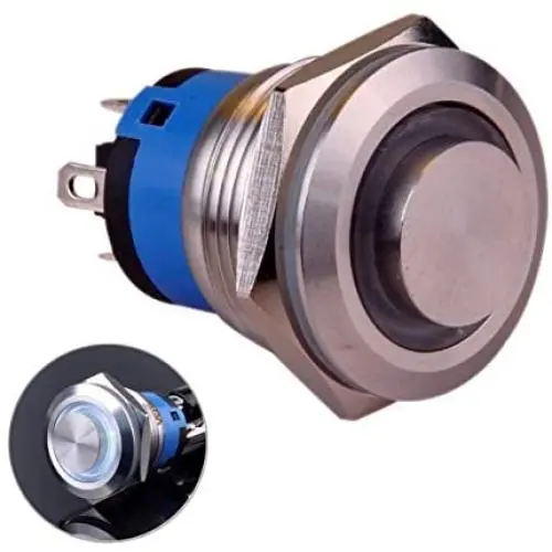 Taien Latching Push Button Switch 19mm 3/4'' 1NO 1NC Silver Stainless Steel Shell with White LED Light Taien Latching Push Button Switch 19mm 3/4'' 1NO 1NC Silver Stainless Steel Shell with White LED Light