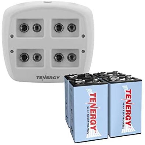 Tenergy TN136 Smart 4 Bay 9V Charger with 4 Pieces Tenergy 9V NiMH 250mah Rechargeable Batteries