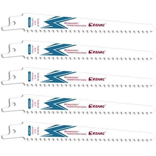 EZARC Reciprocating Saw Blade Bi-Metal Cobalt Sabre Saw Blades for Wood Demolition 6-Inch 6TPI R622DH (5-Pack)