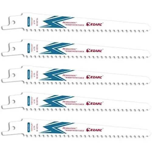 EZARC Reciprocating Saw Blade Bi-Metal Cobalt Sabre Saw Blades for Wood Demolition 6-Inch 6TPI R622DH (5-Pack)