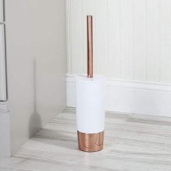 mDesign Decorative Compact Freestanding Plastic Toilet Bowl Brush and Holder for Bathroom Storage and Organization - Metal Handle/Base - Space Saving, Sturdy, Deep Cleaning - White/Rose Gold