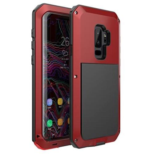 Galaxy S9 Plus Case, LUSTAM Water Resistant Shockproof Aluminium Alloy Rubber Tank Case for Samsung Galaxy S9 Plus- Red