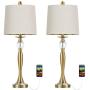BOBOMOMO USB Metal Crystal Table Lamp 28 Set of 2 Modern Living Room Bedroom Nightstand Bedside Desk Lamp(Gold)