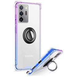 ANSIWEE Galaxy Note 20 Ultra 6.9 Inch Case, Metal Ring Kickstand Work with Magnetic Car Mount Cover Reinforced Drop Protector Clear Hard Back Cases for Samsung Galaxy Note 20 Ultra (Purple Blue)