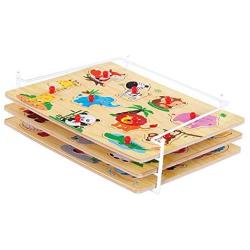 Etna 3 Piece Educational Wooden Peg Puzzles with Metal Organizer Rack