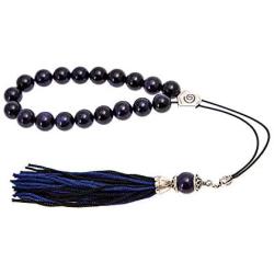 Blue Chrysolite - Goldstone Gemstone, Handmade Greek Worry Beads or Komboloi, Alpaca Metal Parts on a Pure Silk Cord & Tassel