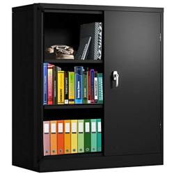 Steel Storage Cabinet with Doors, INVIE Lockable Metal Cabinet with 2 Adjustable Shelves Great for Garage, Kitchen Pantry, Office, Patio and Laundry Room(Black)