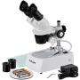 AmScope SE306R-PZ-LED Forward-Mounted Binocular Stereo Microscope, WF10x and WF20x Eyepieces, 20X/40X/80X Magnification, 2X and 4X Objectives, Upper and Lower LED Lighting, Reversible Black/White Stage Plate, Pillar Stand, 120V or Battery-Powered