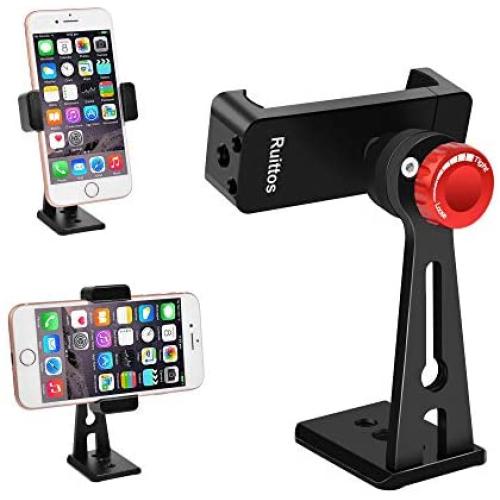 Ruittos Phone Holder for Tripod, Metal Cellphone Tripod Adapter 360 Degree Rotation Vertical Video Smartphone Bracket Clip Compatible with iPhone X XS XR 8 Samsung Galaxy S10 S9+ Huawei (Black C18)