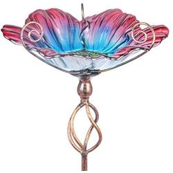 MUMTOP 31 Inch Height Glass Birdbath Birdfeeder with Metal Stake Garden Yard Outdoor