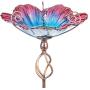 MUMTOP 31 Inch Height Glass Birdbath Birdfeeder with Metal Stake Garden Yard Outdoor