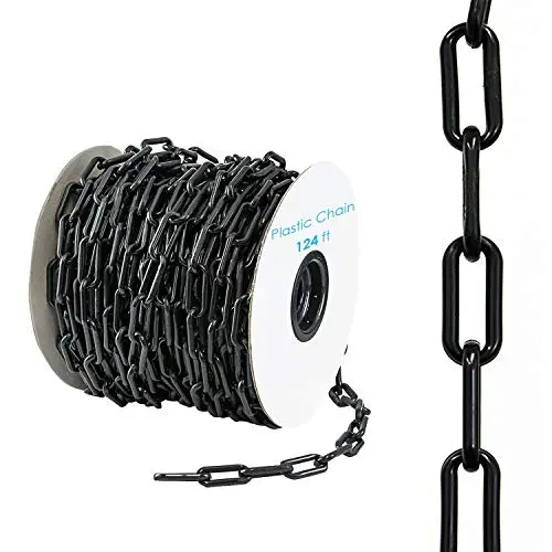 Houseables Plastic Chain, Safety Barrier, 124 Foot, 2'' Links, Light Weight, UV Protected, Accessory for Crowd Control, Queue Line, Decoration, Chains Link Fence (Black)