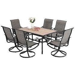 Sophia & William Patio Dining Set 7 Pieces Metal Furniture Set Outdoor, 6 x Patio Dining Swivel Chairs Padded with 1 6 Person Wood Like Umbrella Table for Lawn Garden