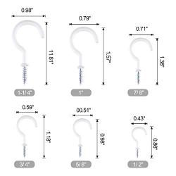 ASTARON 70 Pcs Mutli-Size Vinyl Coated Cup Hooks Metal Screw-in Hooks for Hanging Coffee Cup Plant, White