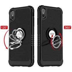 ICONFLANG Compatible Phone Case for iPhone Xs Max 6.5'' with Ring Kickstand 360 Degree Rotating Drop Airbag Protection Shock Absorption Case [Compatible Magnetic Car Mount case] (Black)