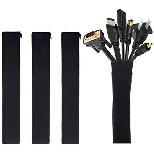 Cable Management Sleeve, JOTO Cord Management System for TV/Computer/Home Entertainment, 19-20 inch Flexible Cable Sleeve Wrap Cover Organizer, 4 Piece - Black Cable Management Sleeve, JOTO Cord Management System for TV/Computer/Home Entertainment, 19-20 inch Flexible Cable Sleeve Wrap Cover Organizer, 4 Piece - Black