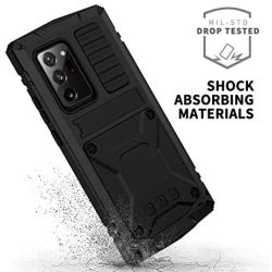 JINGANGYU Samsung Note 20 Ultra Metal Case with Screen Protector Military Rugged Heavy Duty Shockproof with Stand Camera Protector Full Cover case for Note 20 Ultra (Black)