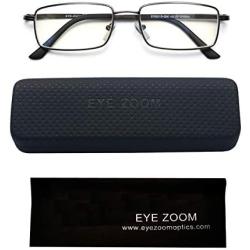 EYE ZOOM 2 Pack Blue Light Blocking Reading glasses Rectangular Metal Anti Blue Ray and UV Readers, Black, Gunmetal