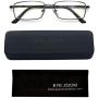 EYE ZOOM 2 Pack Blue Light Blocking Reading glasses Rectangular Metal Anti Blue Ray and UV Readers, Black, Gunmetal