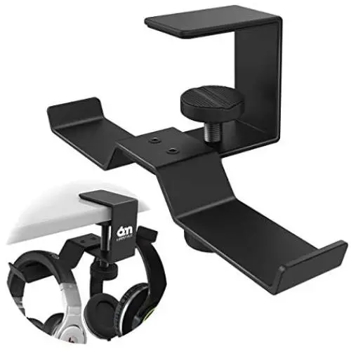Under Desk Dual Headphone Hanger, 6amLifestyle Metal Headset Stand Gaming Earphone Holder Universal Clamp on Desk Hanger Hook for All Headsets, Black (Patent) Under Desk Dual Headphone Hanger, 6amLifestyle Metal Headset Stand Gaming Earphone Holder Universal Clamp on Desk Hanger Hook for All Headsets, Black (Patent)