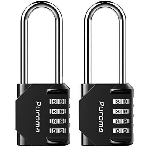 Puroma 2 Pack 2.6 Inch Long Shackle Combination Lock 4 Digit Outdoor Waterproof Padlock for School Gym Locker, Sports Locker, Fence, Gate, Toolbox, Case, Hasp Storage (Black)