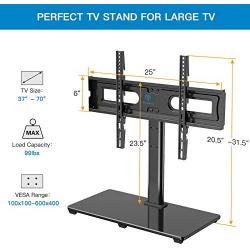 PERLESMITH Universal TV Stand Table Top TV Base for 37 to 70 inch LCD LED OLED 4K Flat Screen TVs - Height Adjustable TV Mount Stand with Tempered Glass Base, VESA 600x400mm, Holds up to 99lbs