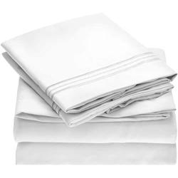 Mellanni Bed Sheet Set - Brushed Microfiber 1800 Bedding - Wrinkle, Fade, Stain Resistant - 4 Piece (Queen, White)