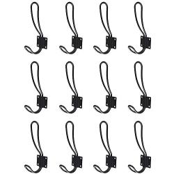 Rustic Black Hooks,12 Pack Farmhouse Hooks with Metal Screws Included, Black Wall Mounted Coat Rack Bathroom Towel Hanger,Vintage Organizer Hanging Wire Hook Hanger Decorative