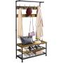YAHEETECH Industrial Hall Trees with Bench and Coat Rack Entryway Bench with Coat Rack/Hooks/Hanger Stand Sturdy Bench Coat Tree Shoes Shelving Wood and Metal