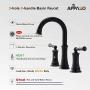 3 Hole Matte Black Widespread Bathroom Sink Faucet, 2 Handle Lavatory Vessel Faucets with Pop Up Drain Assembly and Soap Dispenser, APPASO 3 Hole Matte Black Widespread Bathroom Sink Faucet, 2 Handle Lavatory Vessel Faucets with Pop Up Drain Assembly and Soap Dispenser, APPASO