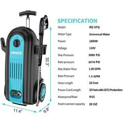 iRozce Pressure Washer, 3500PSI 1.75GPM Electric Power Washer with Foam Cannon, Metal Adapter, Quick Connector Nozzles for Driveway, Deck, Patio Furniture, Car Washing, Blue