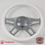 14'' Gun Metal Billet Steering Wheel Full Wrap with Horn Button-White