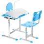 Kids Desk and Chair Set, Height Adjustable Students Desk with Tilt Desktop & Metal Hook & LED Lamp & Book-Stand and Storage Drawer for Boys Girls Blue