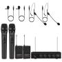 Wireless Microphone System, Phenyx Pro 4-Channel VHF Wireless Microphone Set with 2 Handhelds/2 Bodypacks/2 Lapels/ 2 Headset, Metal Receiver, Ideal for Church, Meeting, Conference(PTV-2000B)