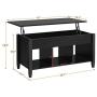 YAHEETECH Minimalist Wooden Lift Top Coffee Table w/Hidden Storage Compartment & Lower 3 Cube Open Shelves for Living Room/Reception Room/Office, Black