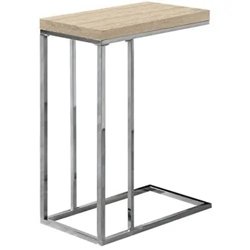 Monarch Specialties 3203, Chrome Accent Metal Base, C Table, Natural Monarch Specialties 3203, Chrome Accent Metal Base, C Table, Natural