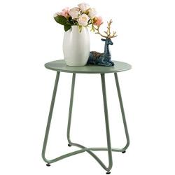 HollyHOME Small Round Patio Metal Side Snack Table, Accent Anti-Rust Steel Coffee Table for Garden, Modern Weatherproof Outdoor End Table, (H) 17.55'' x(D) 15.60'', Atrovirens