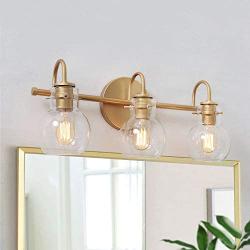 KSANA Gold Bathroom Vanity Light Fixtures with Clear Glass Shade, 22”x7”x9