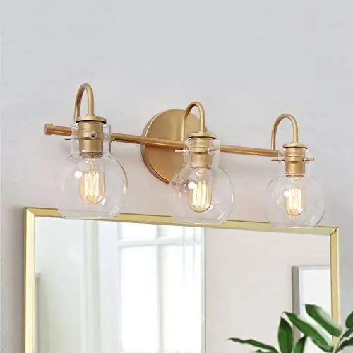 KSANA Gold Bathroom Vanity Light Fixtures with Clear Glass Shade, 22”x7”x9 KSANA Gold Bathroom Vanity Light Fixtures with Clear Glass Shade, 22”x7”x9