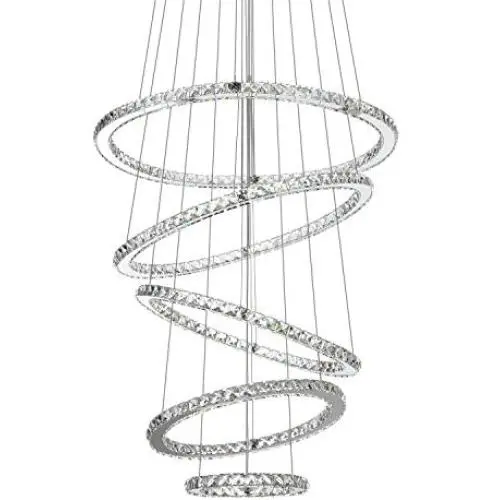 MEEROSEE Crystal Chandeliers Modern LED Ceiling Lights Fixtures Pendant Lighting Dining Room Chandelier Contemporary Adjustable Stainless Steel Cable 5 Rings DIY Design D31.5''+27.6''+23.6''+19.7''+11.8'' MEEROSEE Crystal Chandeliers Modern LED Ceiling Lights Fixtures Pendant Lighting Dining Room Chandelier Contemporary Adjustable Stainless Steel Cable 5 Rings DIY Design D31.5''+27.6''+23.6''+19.7''+11.8''