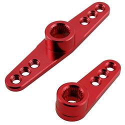 Hobbypark 2pcs Metal Aluminum 25T Servo Horn Steering Arms (Double & Single) for RC Models Car Truck Buggy Replacement Parts (Red)