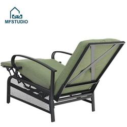 MFSTUDIO Patio Recliner Chair Metal Adjustable Back Outdoor Lounge Chair with 100% Olefin Cushion(Green)