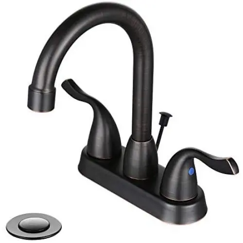 DESFAU Bathroom Faucet Bronze, 360 Degree Swivel Centerset Bathroom Faucet, 3 Hole Two Handle Bathroom Faucet, Bathroom Vanity Sink Faucets with Metal Drain Assembly DESFAU Bathroom Faucet Bronze, 360 Degree Swivel Centerset Bathroom Faucet, 3 Hole Two Handle Bathroom Faucet, Bathroom Vanity Sink Faucets with Metal Drain Assembly