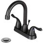 DESFAU Bathroom Faucet Bronze, 360 Degree Swivel Centerset Bathroom Faucet, 3 Hole Two Handle Bathroom Faucet, Bathroom Vanity Sink Faucets with Metal Drain Assembly