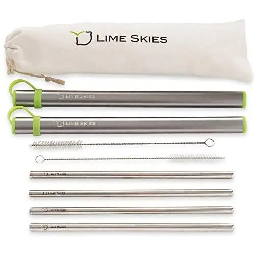 4 Reusable Stainless Steel Metal Straws with Case - Drinking Straws 8.5'' for 20 24 30 oz Tumblers Yeti - 2 Cleaning Brushes and Travel Bag Included, by LIME SKIES 4 Reusable Stainless Steel Metal Straws with Case - Drinking Straws 8.5'' for 20 24 30 oz Tumblers Yeti - 2 Cleaning Brushes and Travel Bag Included, by LIME SKIES