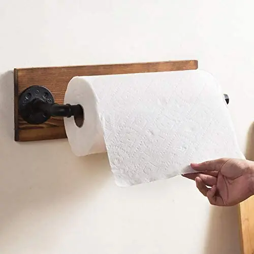 MyGift Industrial Pipe & Brown Wood Wall Mounted Paper Towel Holder MyGift Industrial Pipe & Brown Wood Wall Mounted Paper Towel Holder