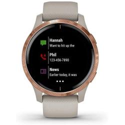 Garmin 010-02173-21 Venu, GPS Smartwatch with Bright Touchscreen Display, Features Music, Body Energy Monitoring, Animated Workouts, Pulse Ox Sensor and More, Rose Gold with Tan Band